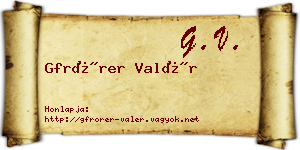 Gfrörer Valér névjegykártya